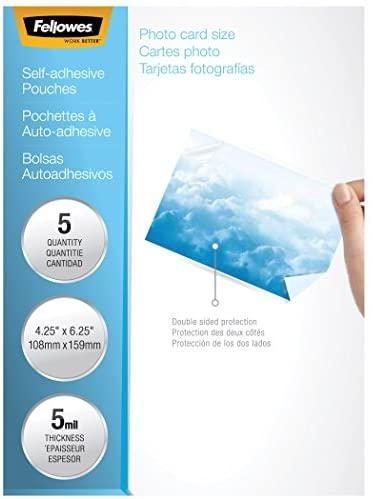 Fellowes, Self-Adhesive Laminating Pouches, 5 Mil, Photo Size, 5 per Pack (5220401)