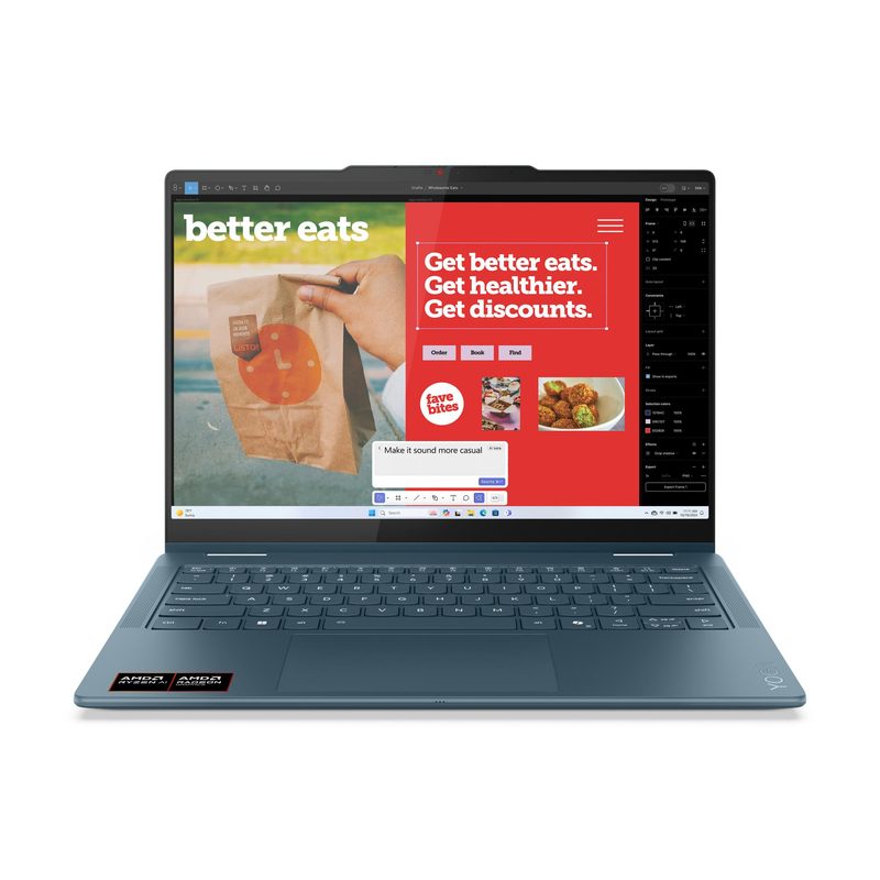 Lenovo Yoga 7 2-in-1 14AKP10 Copilot+ PC AMD Ryzen™ AI 7 350 Hybrid (2-in-1) 35.6 cm (14") Touchscreen 2.8K 32 GB LPDDR5x-SDRAM 1 TB SSD Wi-Fi 7 (802.11be) Windows 11 Home Teal Italian