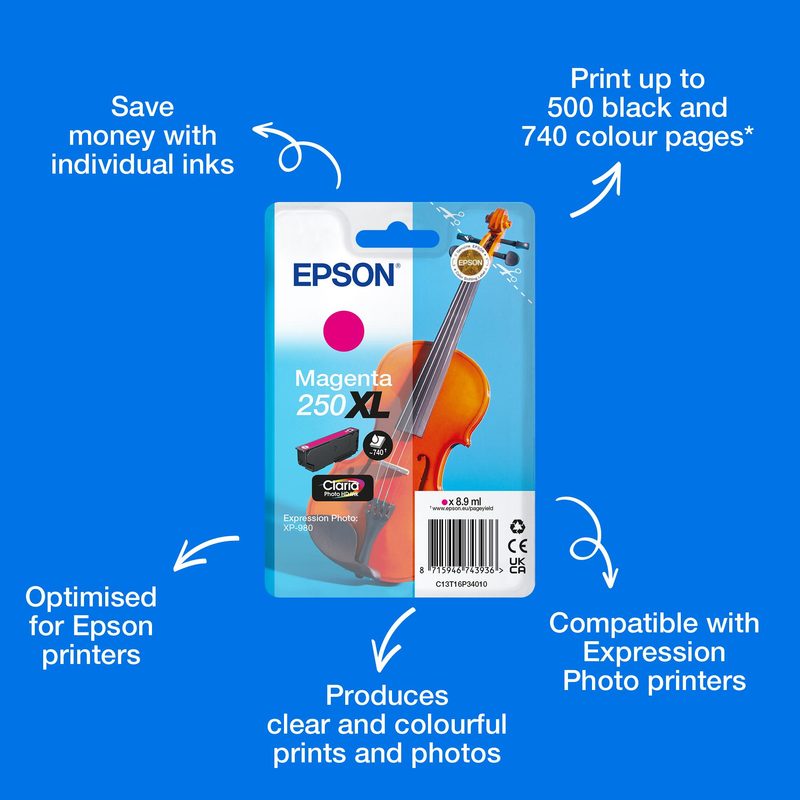 Epson Singlepack Magenta 250XL Violin Claria Photo HD Ink