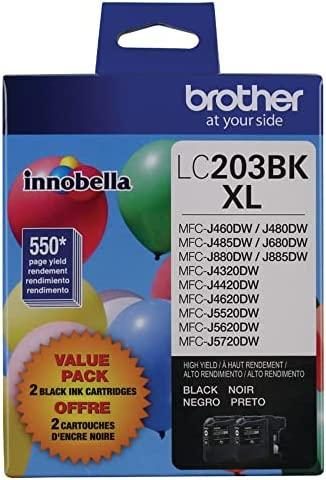Brother Genuine High Yield Black Ink Cartridges, LC2032PKS, Replacement Black Ink Two Pack, Includes 2 Cartridges of Black Ink, Page Yield Up To 550 Pages/Cartridge, LC203