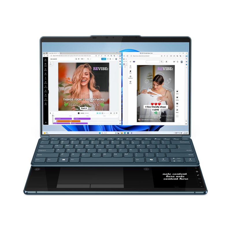 Lenovo Yoga Book 9 13IMU9 Intel Core Ultra 7 155U Hybrid (2-in-1) 33.8 cm (13.3") Touchscreen 2.8K 32 GB LPDDR5x-SDRAM 1 TB SSD Wi-Fi 6E (802.11ax) Windows 11 Pro Teal