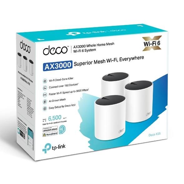 TP-Link DECO X55(3-PACK)(EU) mesh wi-fi system Dual-band (2.4 GHz / 5 GHz) Wi-Fi 6 (802.11ax) White Internal