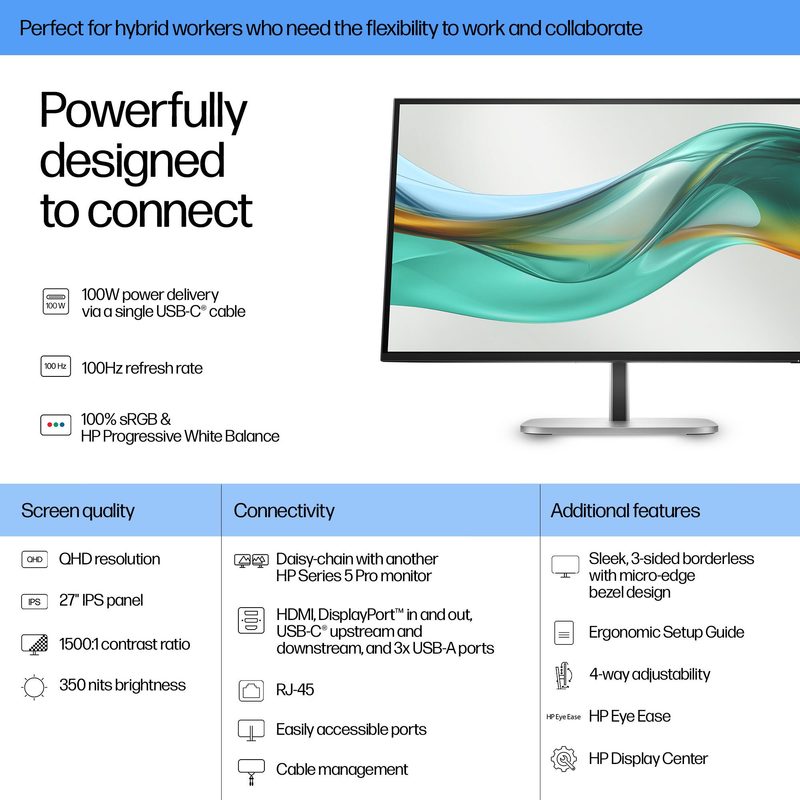 HP Series 5 Pro 27 inch QHD USB-C Monitor - 527pu