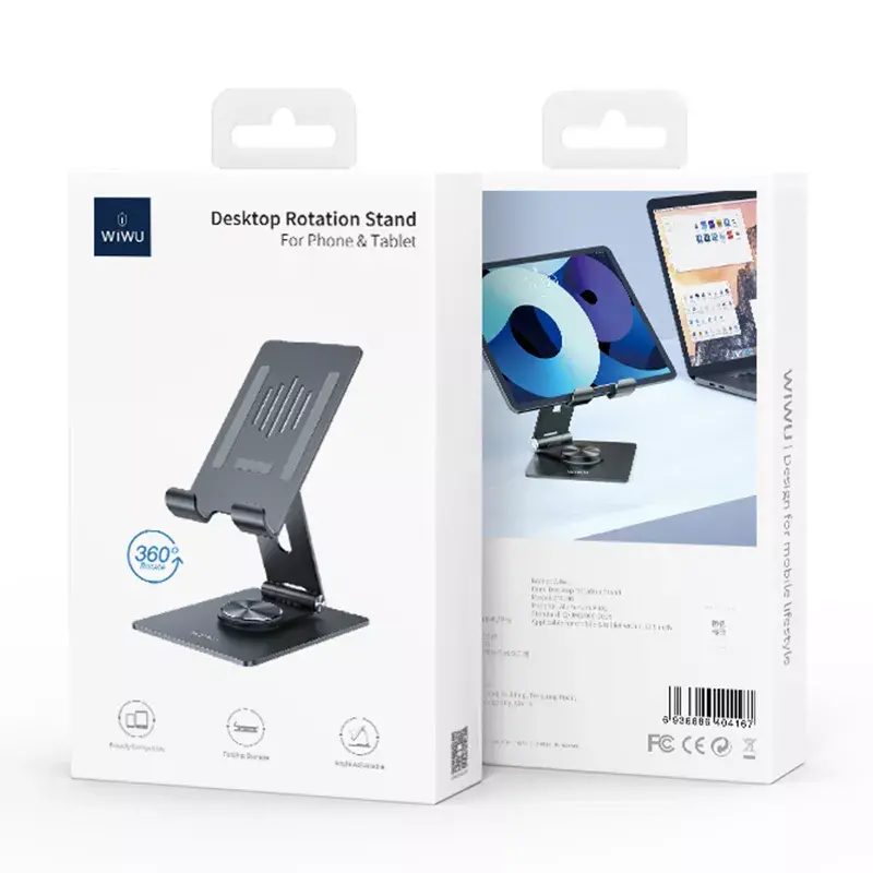 WiWU Portable Desktop Rotation Stand for Moible Phone Tablet Aluminum Alloy Adjustable Angle Foldable Stand Holder