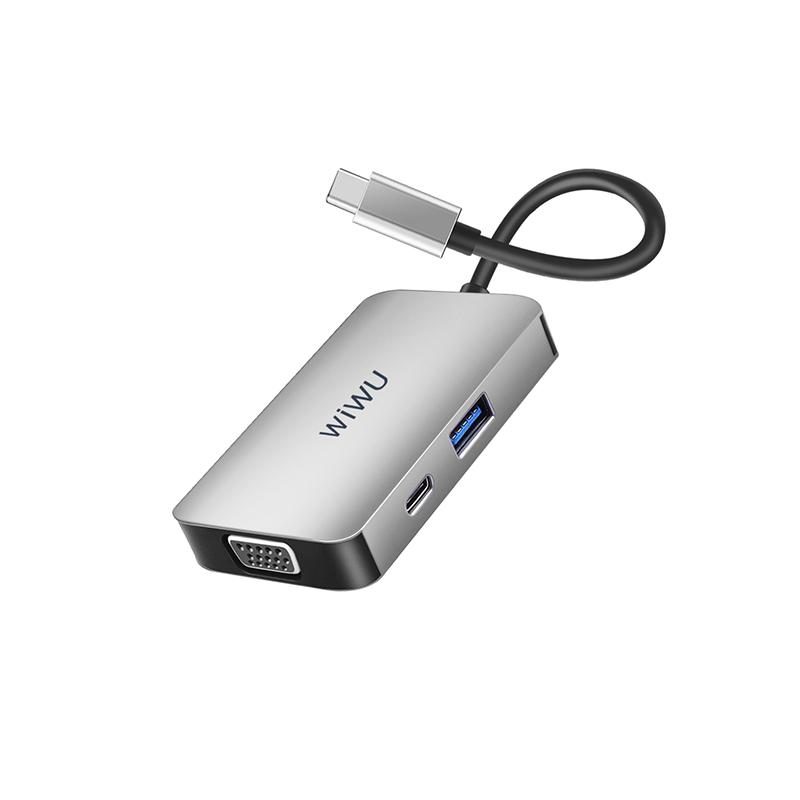 WiWU Alpha 513HVP 5 in 1 USB C To 4K Projector 3.5mm Jack PD Charger VGA Ports USB 3.0 Laptop Adapter Universal Docking Station