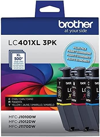 Brother Genuine LC401XL 3PK High Yield 3-Pack Color -Ink -Cartridges Includes 1- -Cartridge Each of Cyan, Magenta and Yellow -Ink.