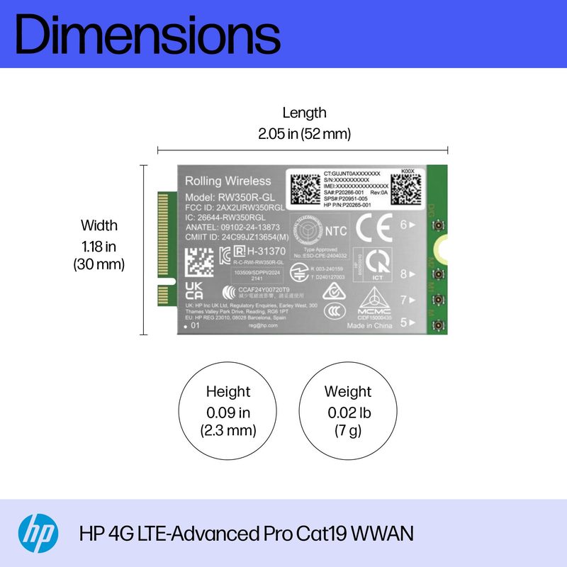 HP 4G LTE-Advanced Pro Cat19 WWAN interface cards/adapter Internal