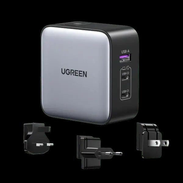 Ugreen 65W Nexode GaN USB C 3-Port Charger With US/UK/EU Plug for Travel
