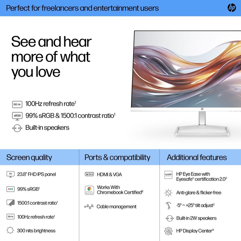 HP Series 5 23.8 inch FHD Monitor with Speakers - 524sa
