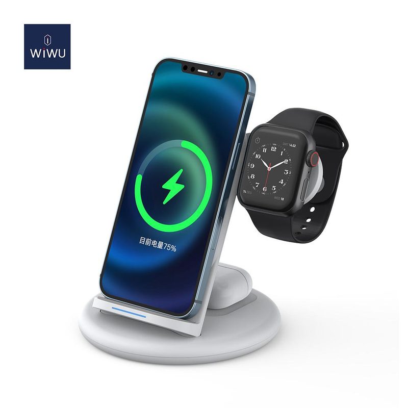 WiWU Power Air 3 in 1 Desktop Wireless Charger Mobile Phone Stand for Phone Earbuds Fast Charge Phone Holder