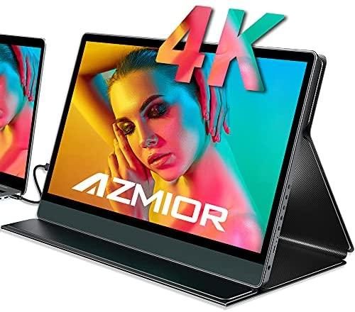 4K Portable Monitor 13.3 inch – AZMIOR UHD 3840×2160 100% sRGB 400 Nits IPS HDR Freesync Gaming Travel Monitor with Dual USB C Mini HDMI Micro USB OTG for Laptop PC Mac Phone PS4 Xbox Switch Rpi
