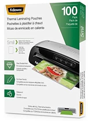 Fellowes Thermal Laminating Pouches, 5mil Letter Size Sheets, 9 x 11.5, 100 Pack, Clear (5743501) 