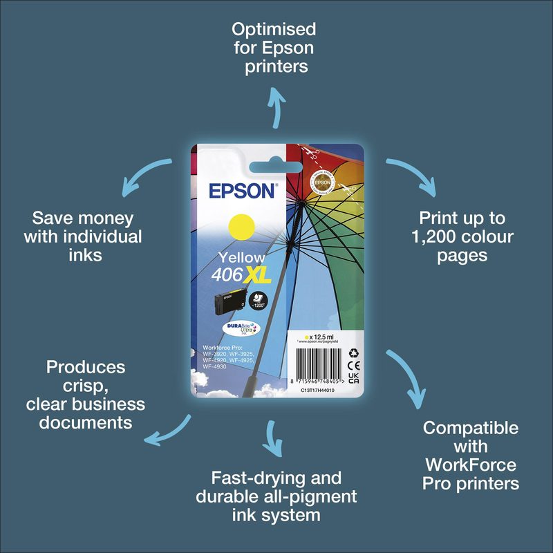 Epson Singlepack Yellow 406XL DURABrite Ultra Ink RF/AM Tagged