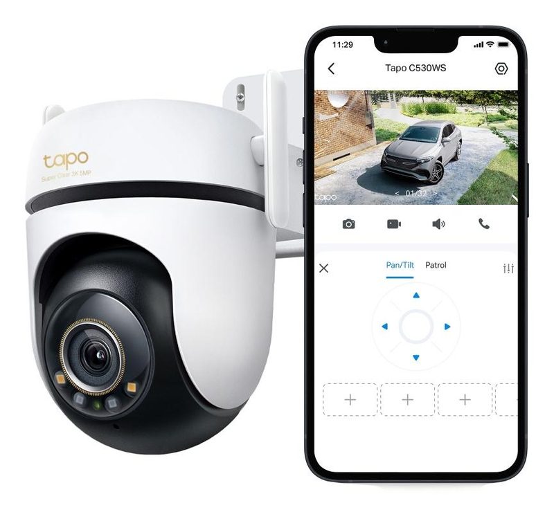 TP-Link Outdoor Pan/Tilt Security Wi-Fi Camera SPEC: 3K 5MP (2880x1620), 2.4 GHz, 2 × External Antennas, 1 × Ethernet Port, Horizontal 360º