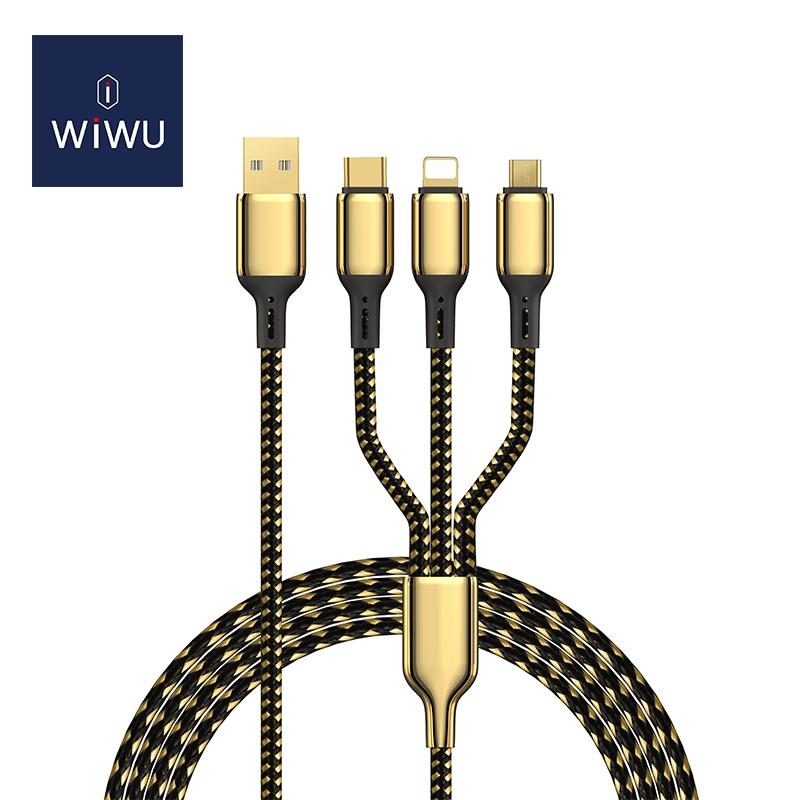 WiWU GD-104 3 in 1 USB-C Lightning Micro 18k Gold Plated 20w Fast Charging Cable Quick Charger Data Transfer for Al