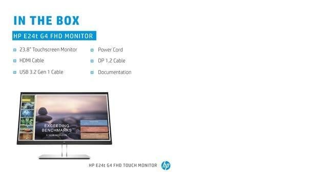HP E-Series E24t G4 computer monitor 60.5 cm (23.8") 1920 x 1080 pixels Full HD LCD Touchscreen Black, Silver