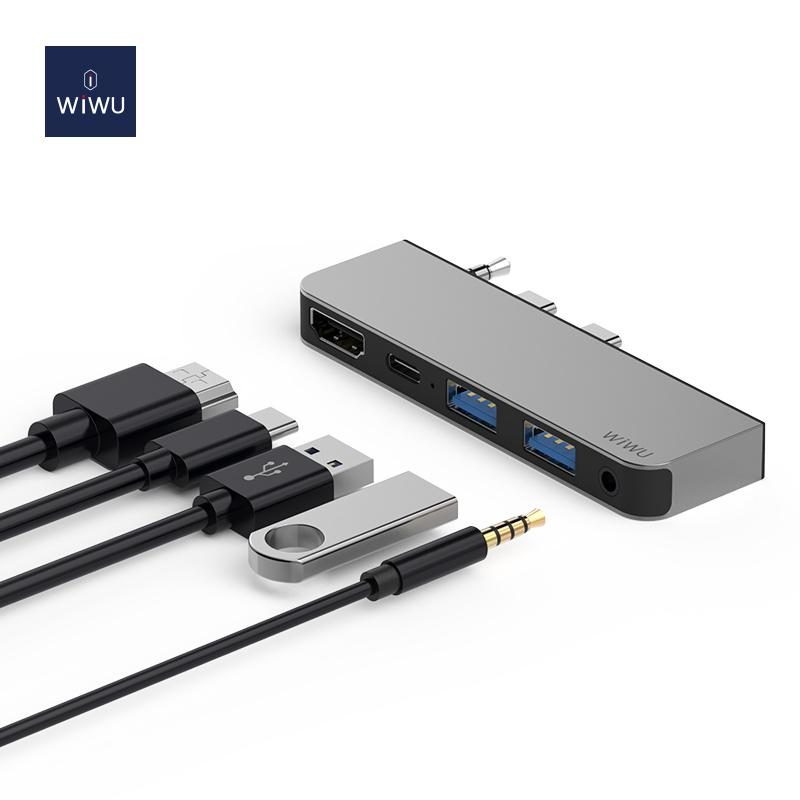 WIWU Alpha M X Pro 5 in 1 Laptop Adapter Dongle Station USB-C To USB 2.0 HDMI 3.5mm Audio PD Charging for HuaWei Matebook
