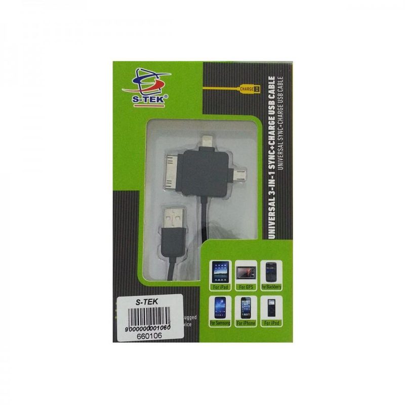S-Tek [660106] USB 2.0 Universal A To 3 In 1 Sync Charging Cable 1M