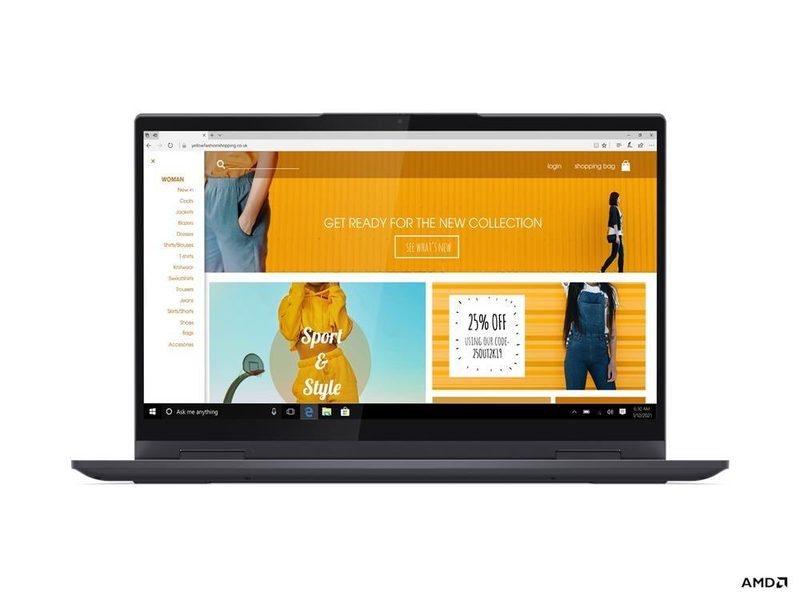 Lenovo Yoga 7 14ACN6 AMD Ryzen™ 7 5800U Hybrid (2-in-1) 35.6 cm (14") Touchscreen Full HD 16 GB LPDDR4x-SDRAM 512 GB SSD Wi-Fi 6 (802.11ax) Windows 11 Home Grey