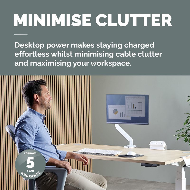 Fellowes Power Desk Socket with 1 Power Socket 1 USB-A & USB-C Ports White