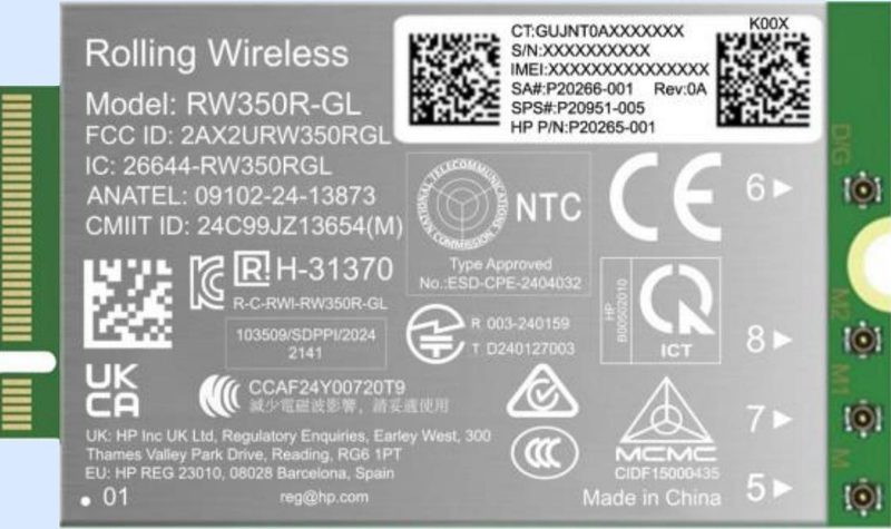 HP 4G LTE-Advanced Pro Cat19 WWAN interface cards/adapter Internal