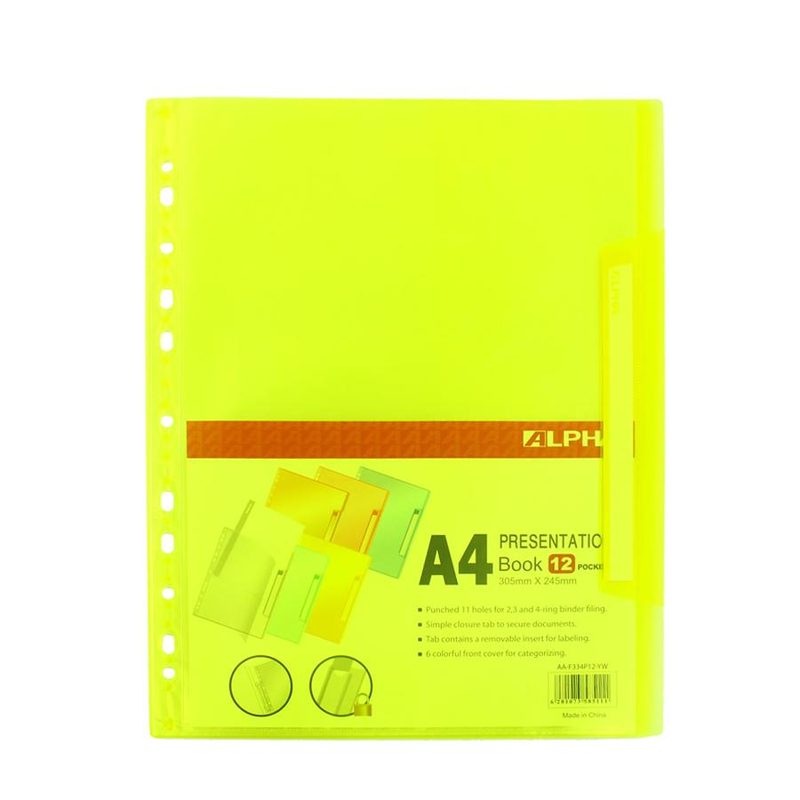 Alpha F334P12-YW Presentation Book 12 Pocket With 11 Holes