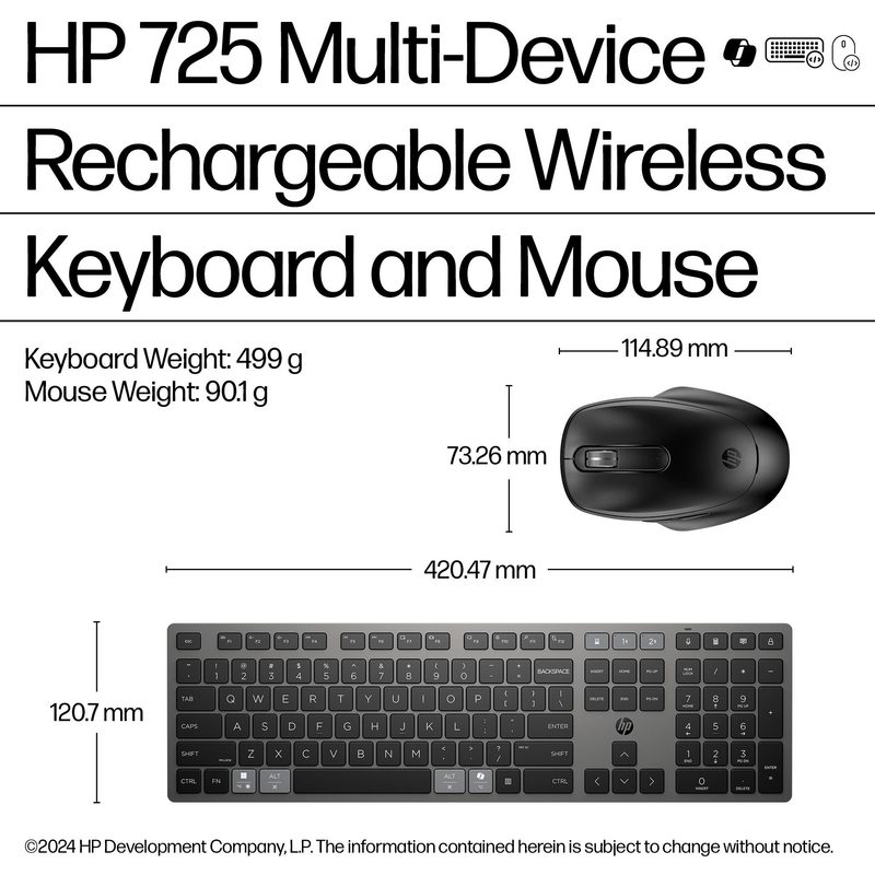 HP 720 Multi-Device Rechargeable Wireless Keyboard and Mouse Combo
