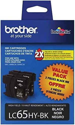 Brother LC65HYBK2 High-Yield 2-Pack -Ink Cartridge, 900 Page-Yield, Black
