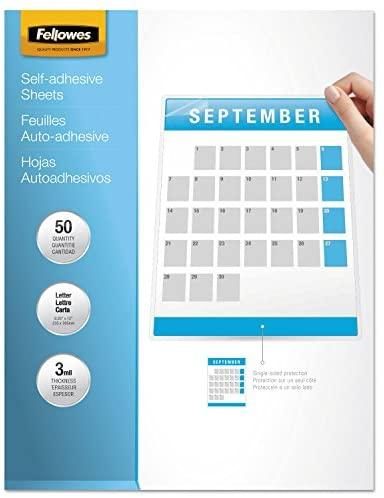 Fellowes Self-Adhesive Laminating Sheet – 9.25amp;quot; Width x 12amp;quot; Length – Type G – Glossy – Self-Adhesive – 50 / Pack – Clear