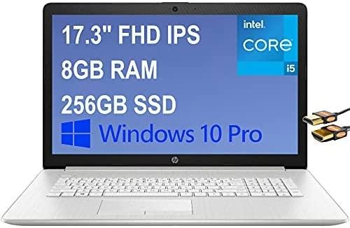 HP 17 Flagship Laptop Computer 17.3″ FHD IPS Anti-Glare Display 11th Gen Intel 4-Core i5-1135G7 (Beats i7-10510U) 8GB RAM 256GB SSD Intel Iris Xe Graphics Webcam Win10 Pro Silver + HDMI Cable