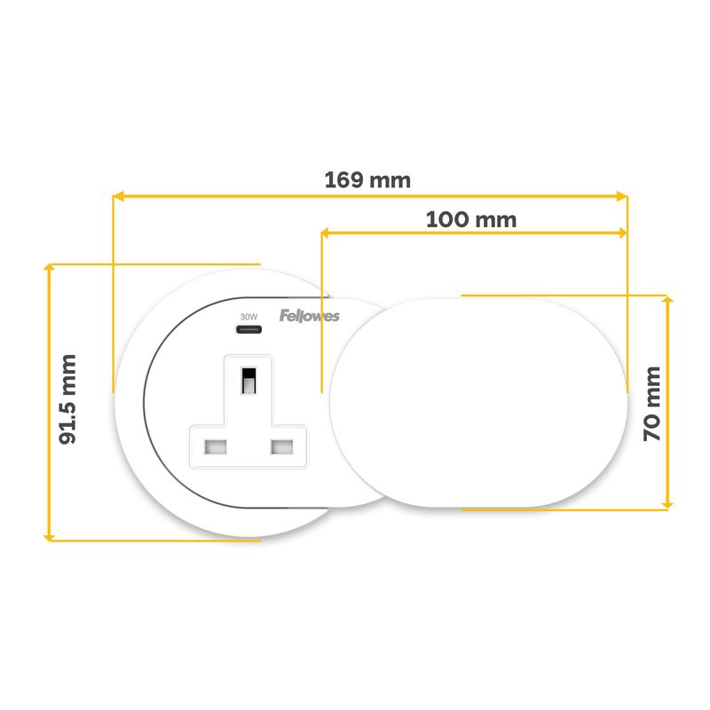 Fellowes Power Spot with 1 Power Socket & 1 USB-C Port White