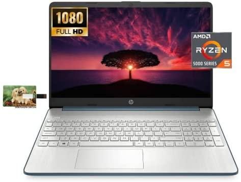 HP 15 Business Laptop Computer, AMD Ryzen 5 5500U, 15.6″ FHD Display, Windows 10 Pro, 16GB RAM 512GB SSD, AC Smart pin, Fast Charge, SD Card Reader, 32GB Durlyfish USB Card