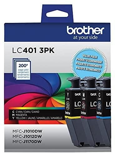 Brother Genuine LC401 3PK Standard Yield 3-Pack Ink Cartridges – Includes 1 Cartridge Each of Cyan, Magenta and Yellow