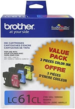 Brother LC61CL 3-Pack Ink Cartridge, 325 Page-Yield, Cyan Magenta Yellow