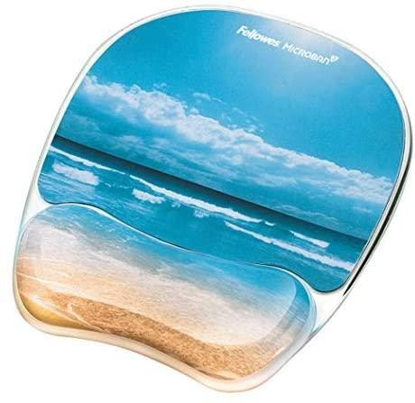 Fellowes Photo Gel Mouse Pad and Wrist Rest with Microban Protection, Sandy Beach (9179301), Blue, 9.25″ x 7.88″