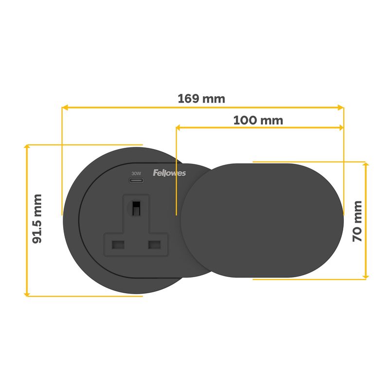 Fellowes Power Spot with 1 Power Socket & 1 USB-C Port Black