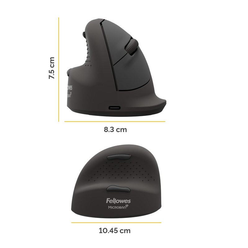 Fellowes Vertical Wireless Mouse Breyta Plus+ Ergonomic Left Handed Vertical Mouse with Antibacterial Protection Medium