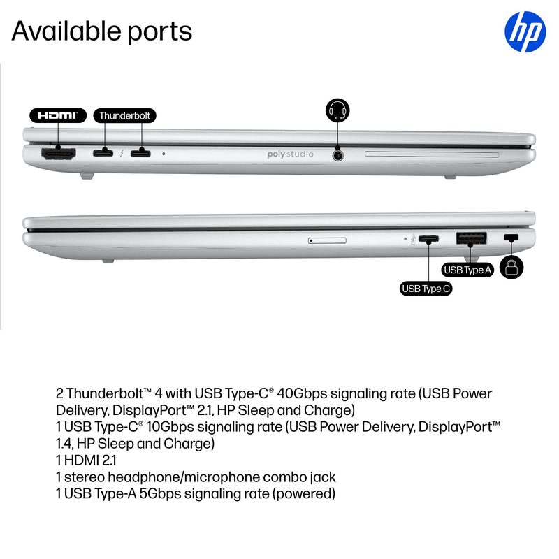 HP EliteBook 8 G1i AI PC Intel Core Ultra 7 265U Laptop 33.8 cm (13.3") WUXGA 32 GB LPDDR5x-SDRAM 1 TB SSD Wi-Fi 7 (802.11be) Windows 11 Pro Silver