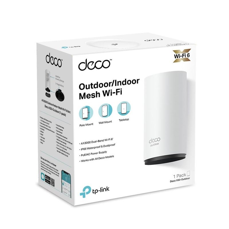 TP-Link DECO X50-OUTDOOR(1-PACK)(EU) mesh wi-fi system Dual-band (2.4 GHz / 5 GHz) Wi-Fi 6 (802.11ax) White Internal