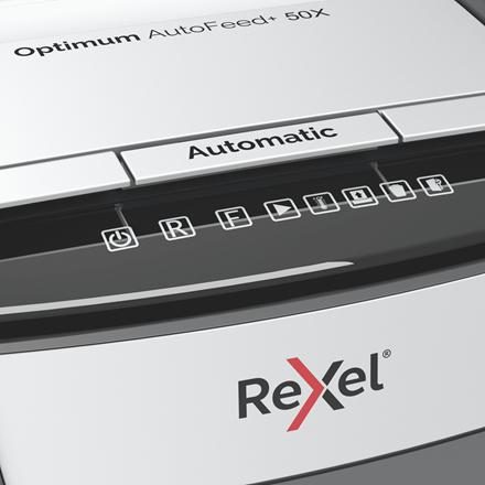 Rexel Optimum AutoFeed+ 50X paper shredder Cross shredding 55 dB 22 cm Black, Silver