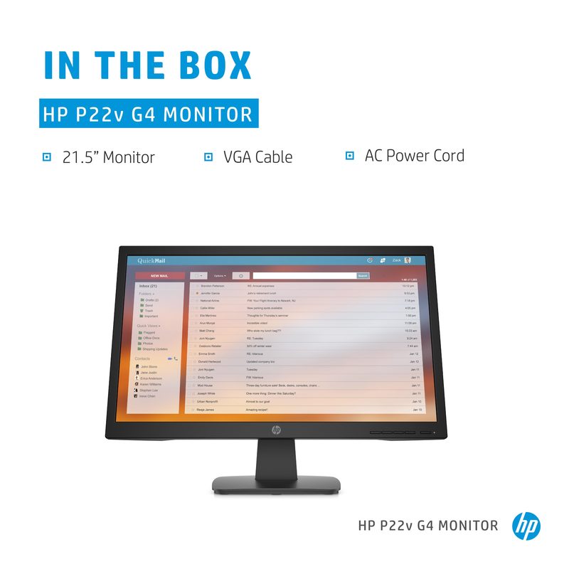 HP P22v G4 computer monitor 54.6 cm (21.5") 1920 x 1080 pixels Full HD Black
