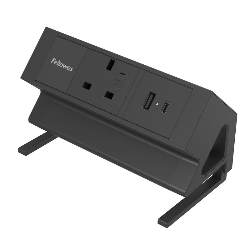 Fellowes Power Desk Type G Clamp Fit 1x230v 1xUSB-A 1x USB-C Socket 2m Cable Black - 100136980 1 AC outlet(s) Indoor