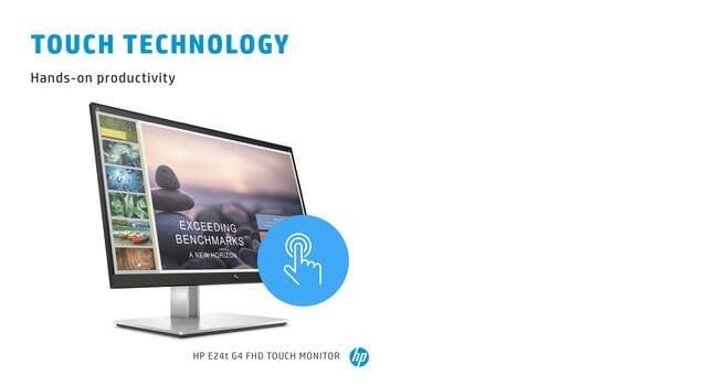 HP E-Series E24t G4 computer monitor 60.5 cm (23.8") 1920 x 1080 pixels Full HD LCD Touchscreen Black, Silver