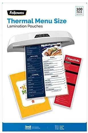 Fellowes® Thermal Laminating Pouches, Menu Size, 3 Mil, 11-1/2″ x 17-1/2″, Ultra-Clear, Pack of 100 Pouches