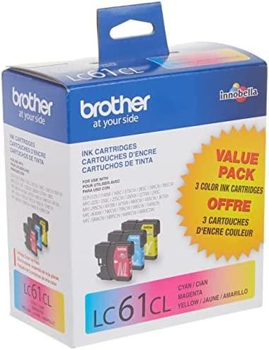 Brother Genuine Standard Yield Color -Ink -Cartridges, LC613PKS, Replacement 3 Pack of Color -Ink, Includes 1-Cartridge Each of Cyan, Magenta & Yellow, Page Yield Up To 325 Pages/ -Cartridge, LC61, Tr