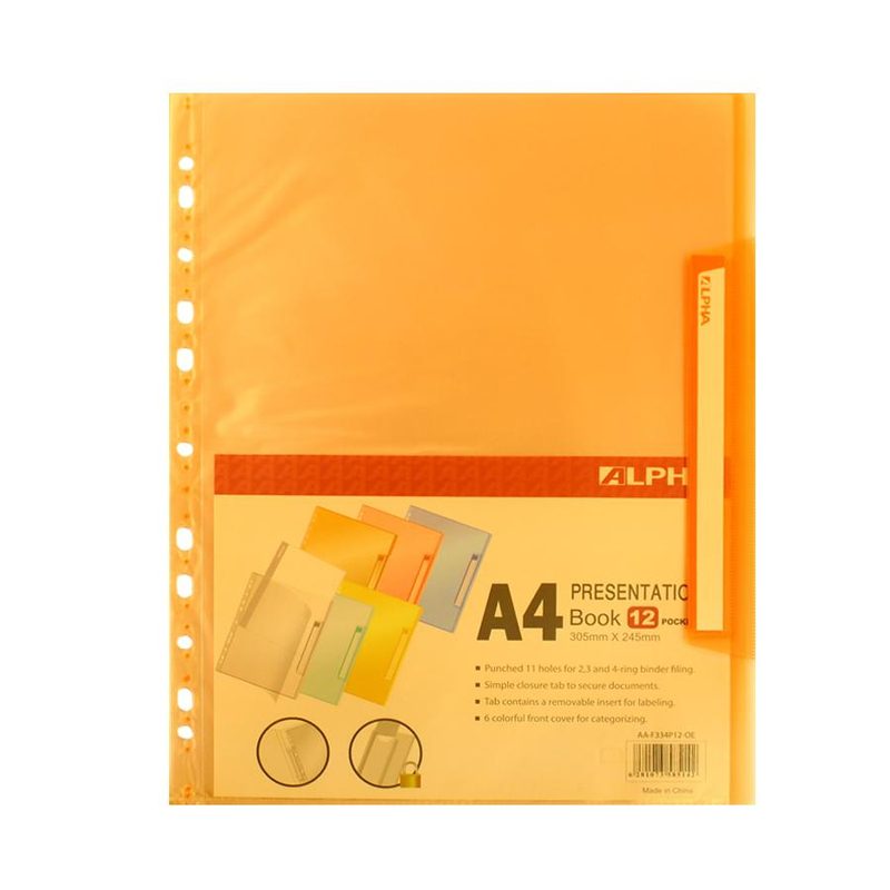 Alpha F334P12-OE Presentation Book 12 Pocket With 11 Holes
