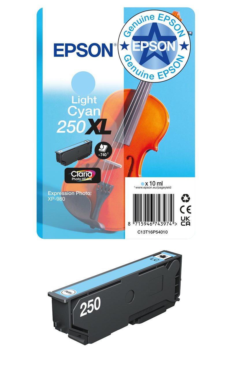 Epson Singlepack Light Cyan 250XL Violin Claria Photo HD Ink