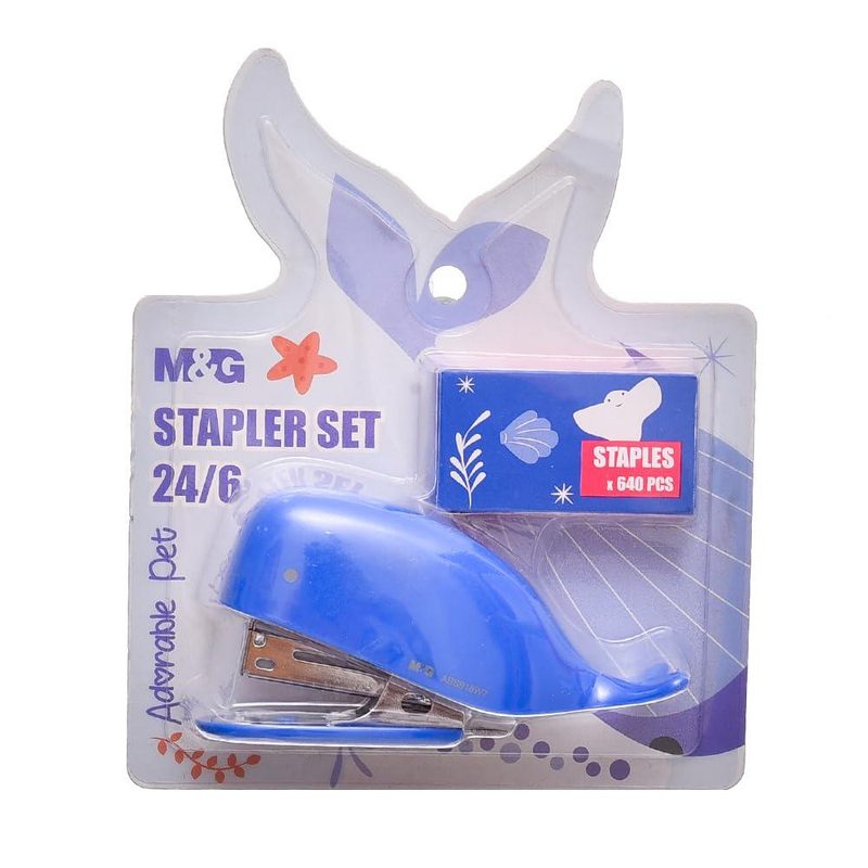 M&G ABS916W7 Mini Stapler with 24/6 Staples Box of 640 Pieces Dolphin Shape