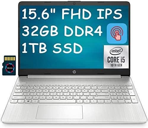 HP 15 Laptop Computer 15.6″ FHD IPS Touchscreen 10th Gen Intel Quad-Core i5-1035G1 (Beats i7-8550U) 32GB DDR4 1TB SSDHP Fast Charge HDMI Webcam Win 10 + 32GB Micro SD Card