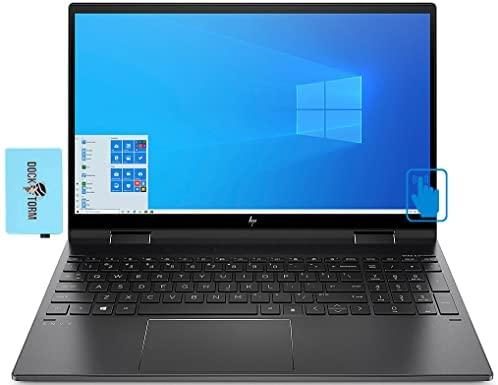 HP Envy x360-15 Home & Business 2-in-1 Laptop (AMD Ryzen 5 5500U 6-Core, 16GB RAM, 512GB PCIe SSD, AMD Radeon, 15.6″ 60Hz Touch Full HD (1920×1080), Active Pen, Fingerprint, Win 11 Pro) with Hub